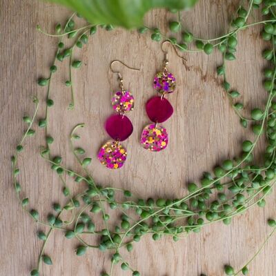 Boucles d'oreilles - TRIA - Confettis rose, fushia translucide