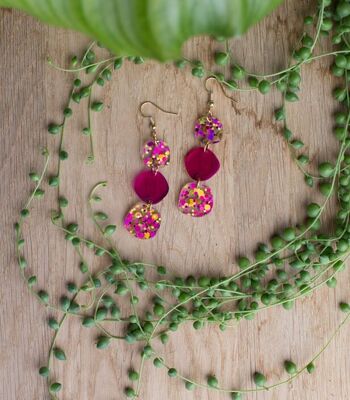 Boucles d'oreilles - TRIA - Confettis rose, fushia translucide