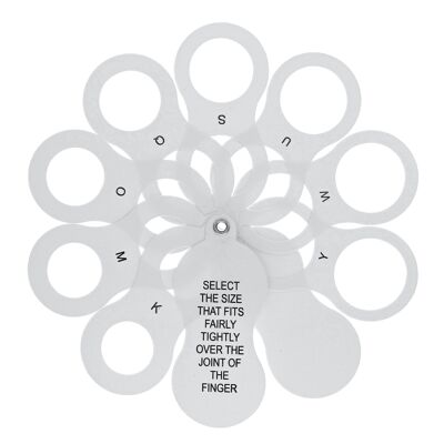 Medidor de anillos de plástico estilo abanico de la colección Olivia UK - para hombres y mujeres Talla J - Y