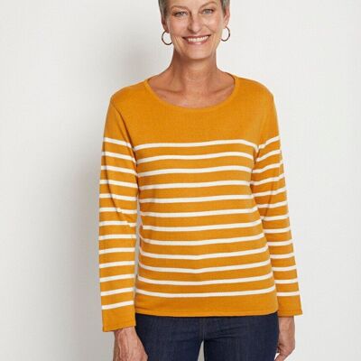 Striped round neck long sleeve sweater