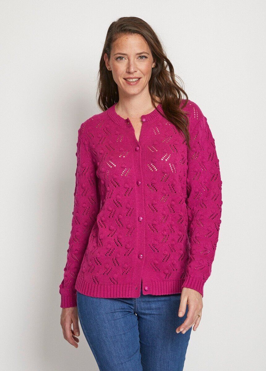 Cardigan corto con bottoni in maglia a palline