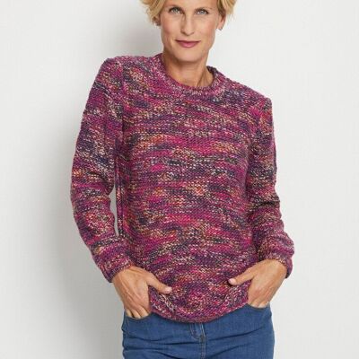 Round neck knitted sweater with mouliné effect