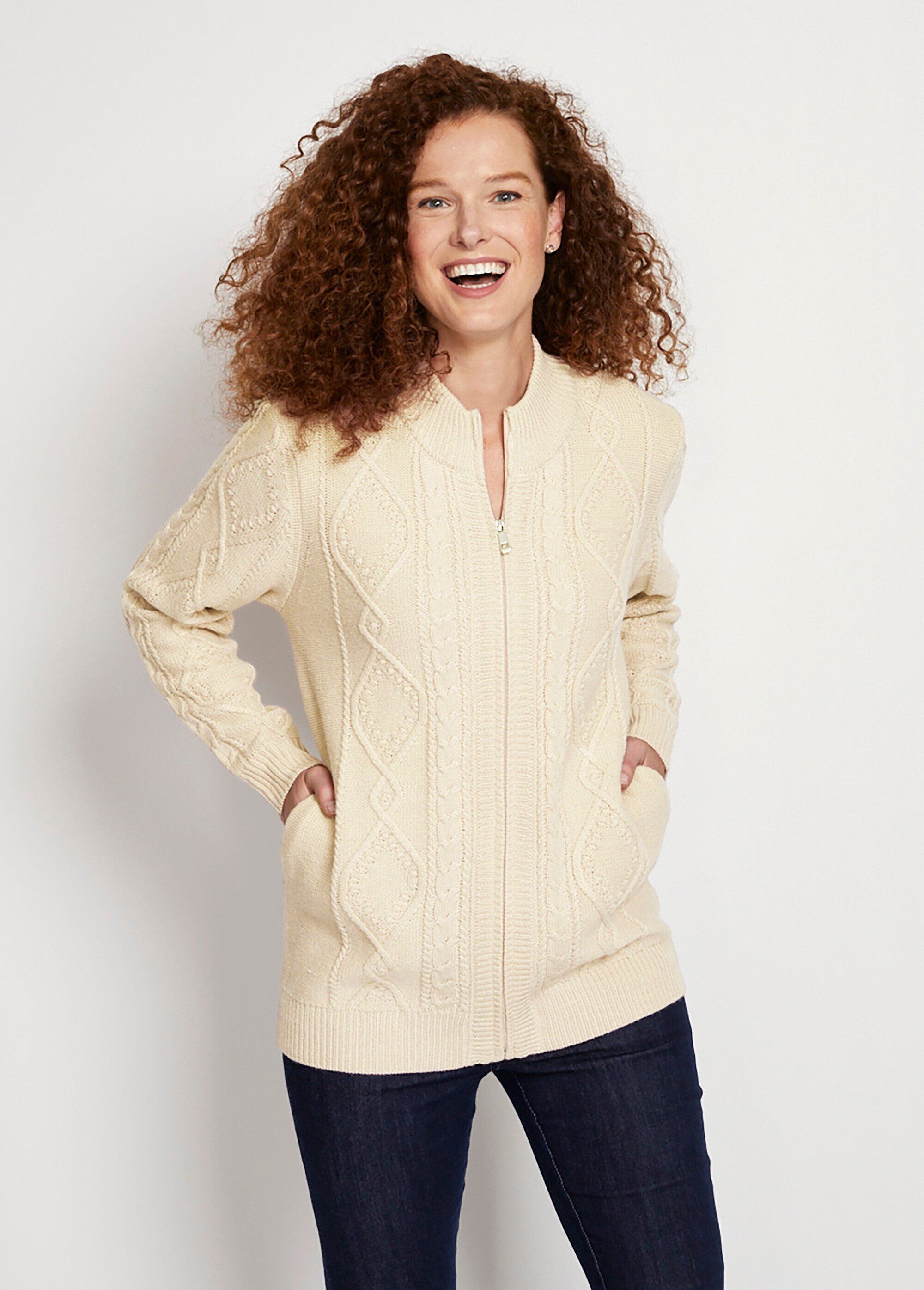 Caldo cardigan con zip e collo alto a trecce