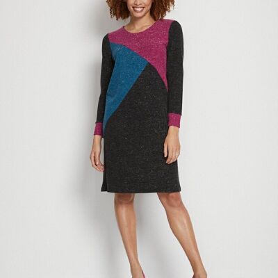 Short straight warm knit dress with round neck