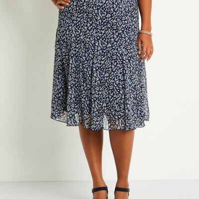 Mid-length printed voile flared skirt