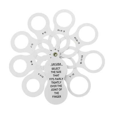 Medidor de anillos de plástico estilo fan de la colección Olivia Reino Unido, EE. UU. Y UE - para hombres y mujeres