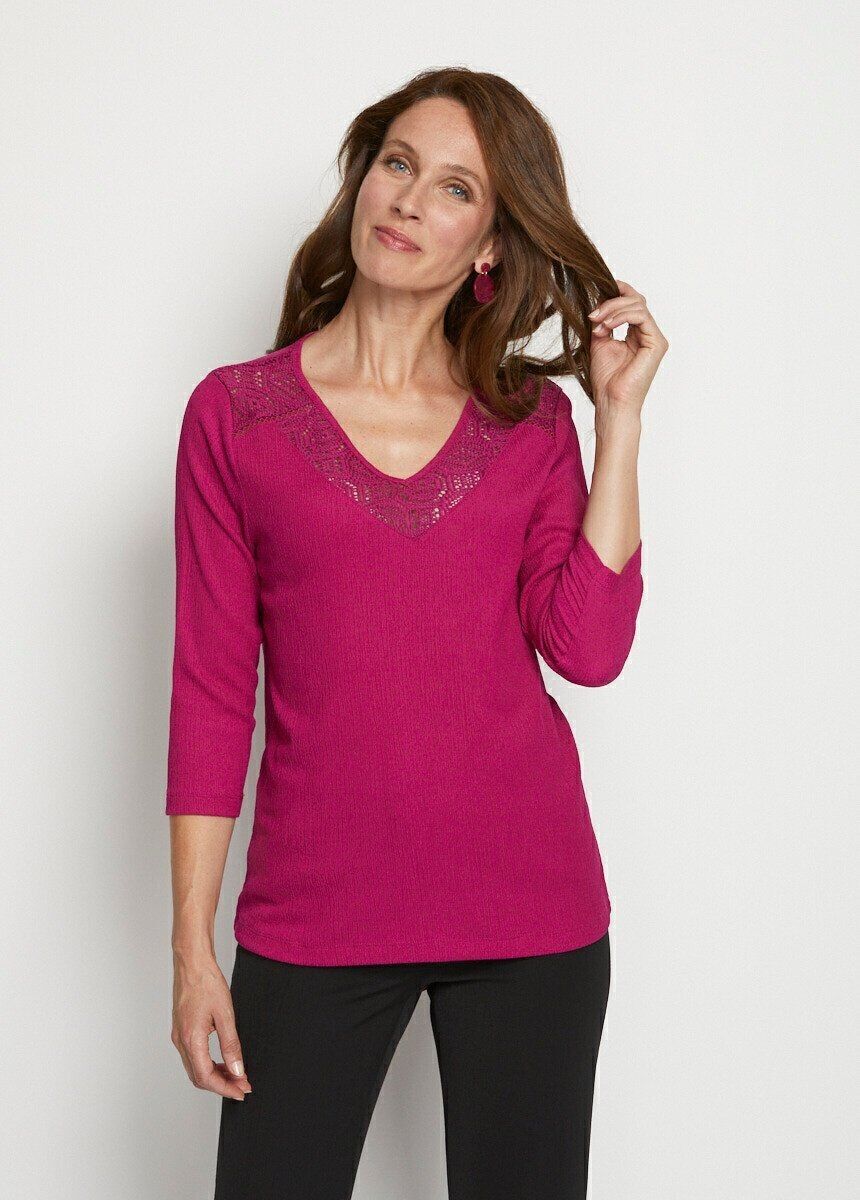 Spitzen-T-Shirt mit 3/4-Ärmeln