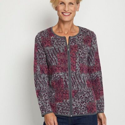 Leopard jacquard mid-length zipped cardigan