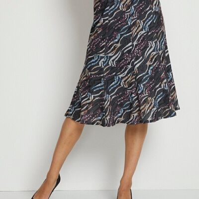 Printed knit flared mid-length skirt