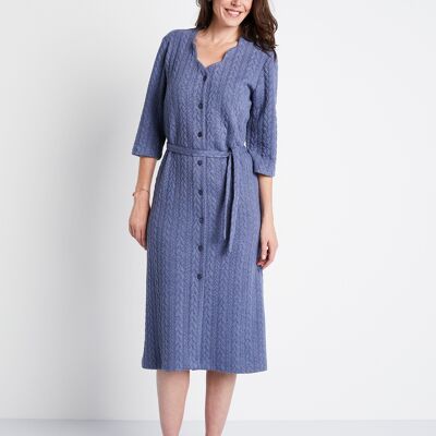 Mid-length buttoned dress in embossed knit