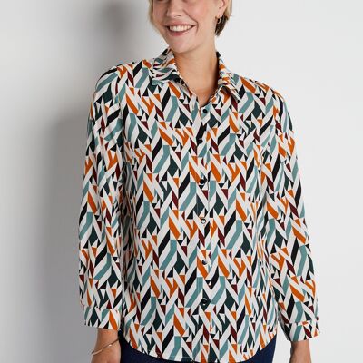 Long-sleeved graphic pattern blouse