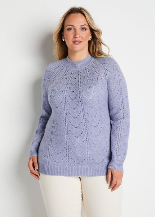 Pull maille chinée ajourée col rond