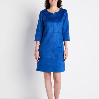 Short loose dress in plain suede fabric