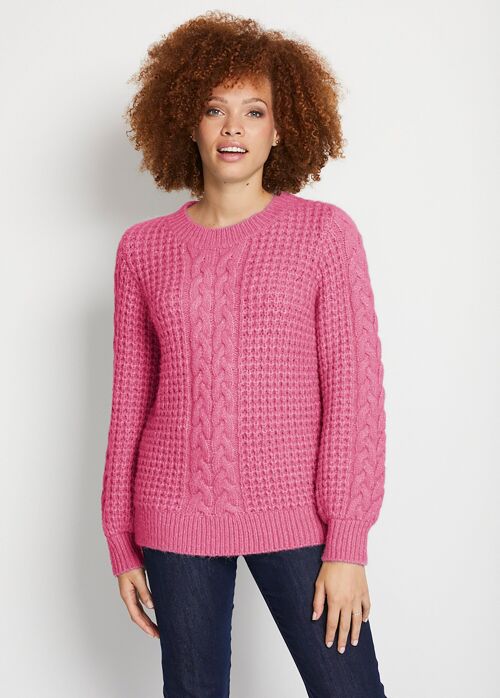 Pull col rond maille reliefée moelleuse