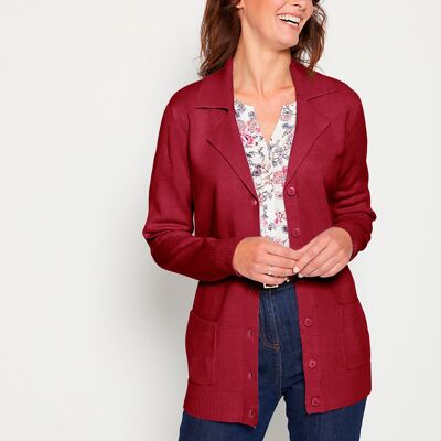 Mid-length buttoned cardigan with tailored collar