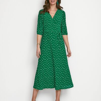 Mid-length polka dot wrap dress
