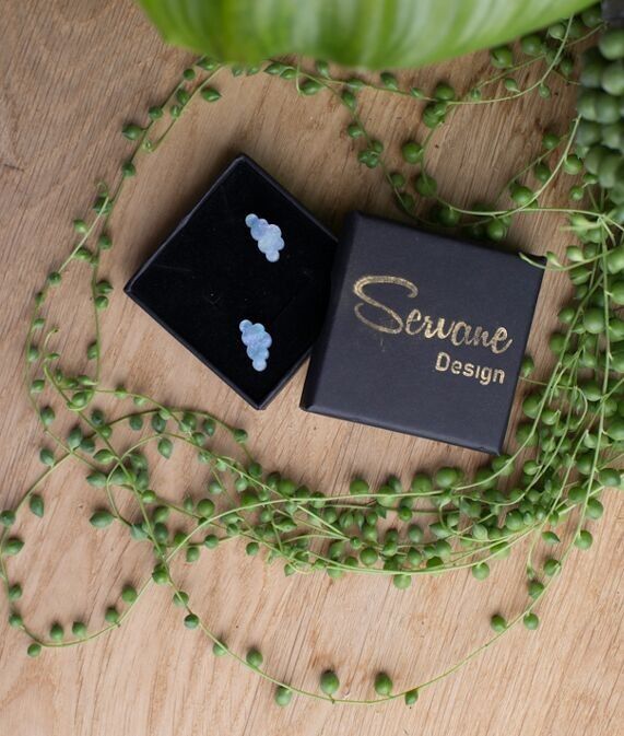 Orecchini a bottone - Nuvola - Blu perlato