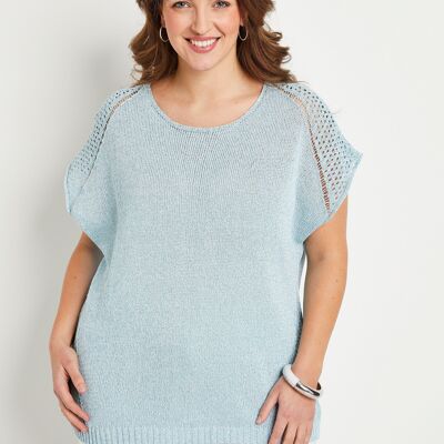 Fine openwork short-sleeved sweater