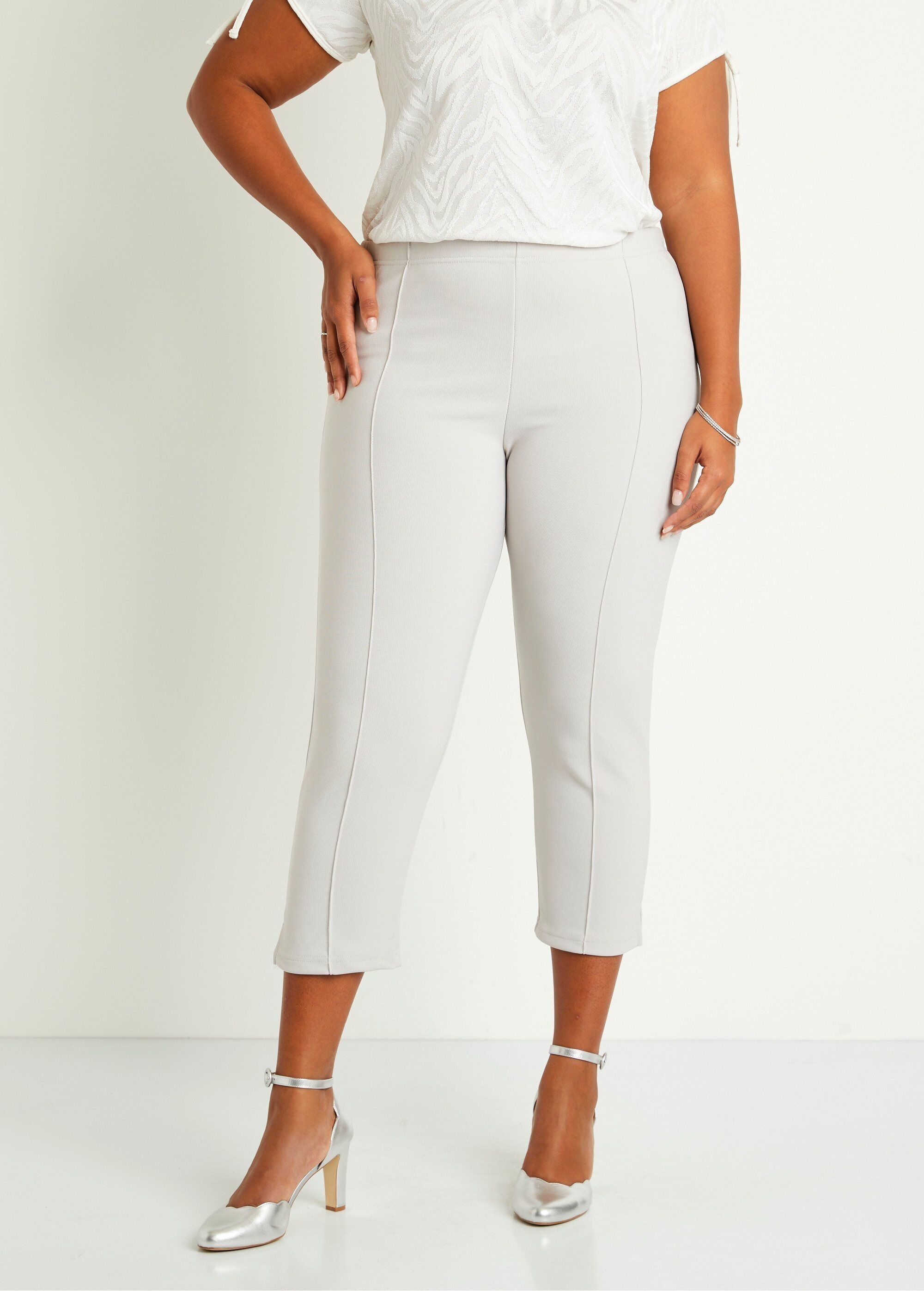 Pantaloni cropped in vita elasticizzata a costine