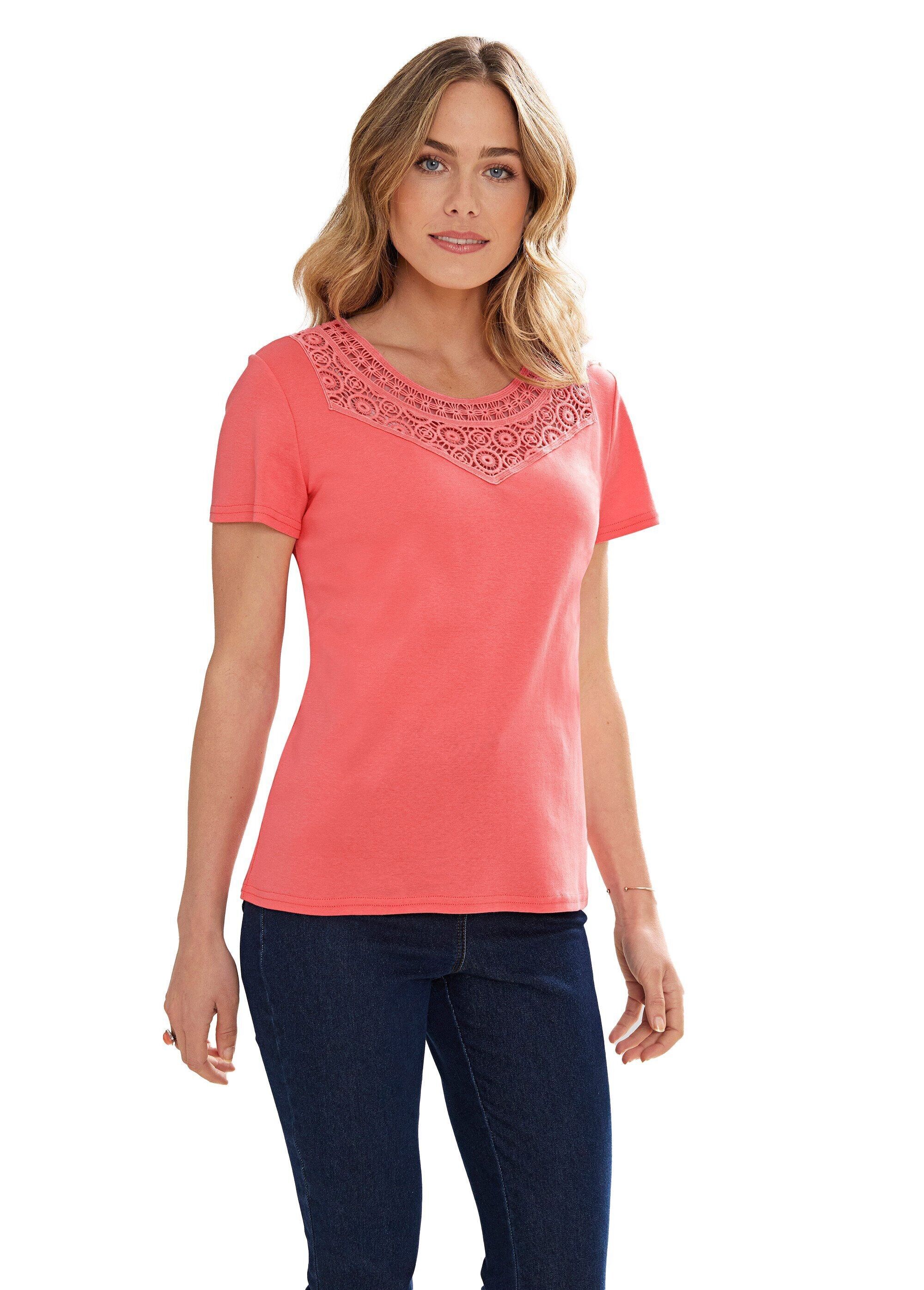 T-shirt a maniche corte in cotone macramè a tinta unita