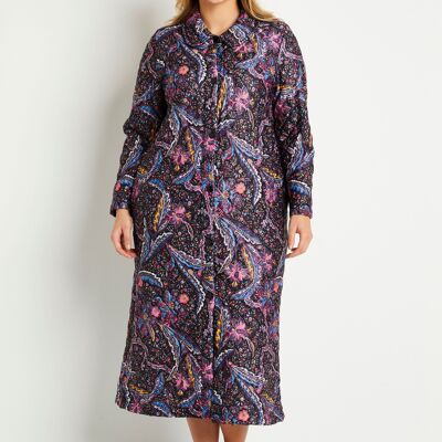 Buttoned quilted printed bathrobe