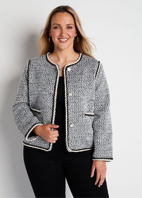 Veste courte sans col tissu effet tweed