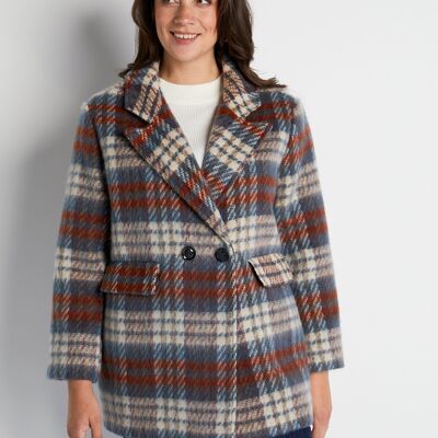 Short winter coat in warm checked fabric