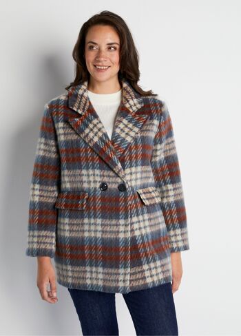 Manteau hiver court tissu chaud carreaux 1