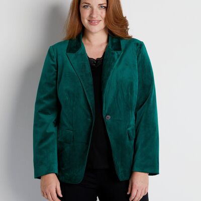Straight plain velvet blazer jacket with tailored collar