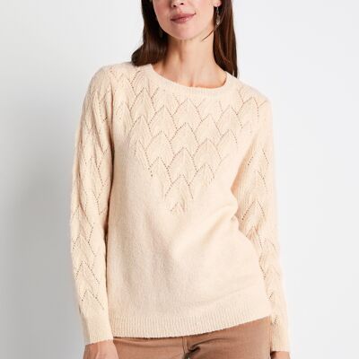 Plain round neck fancy knit sweater