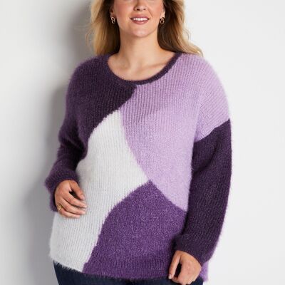 Soft colorblock hairy knit sweater