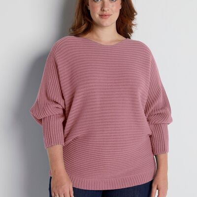 Ribbed knit sweater with batwing sleeves