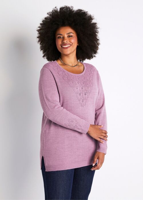 Pull-tunique chiné ajouré col rond