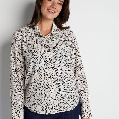 Buttoned straight blouse with polka dot print