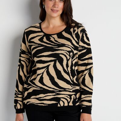 Round neck zebra jacquard sweater