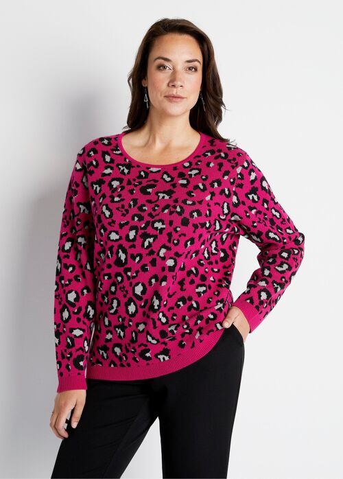Pull jacquard léopard col rond