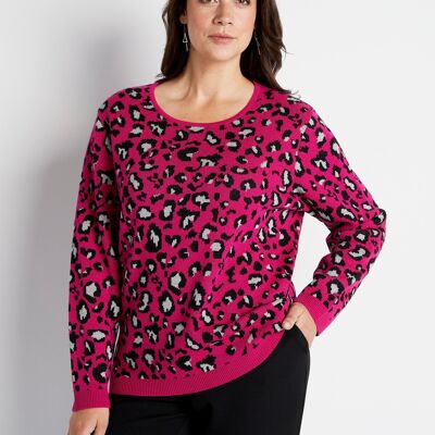 Round neck leopard jacquard sweater