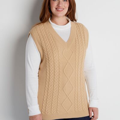 Fancy knit sleeveless V-neck sweater