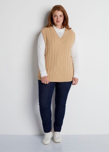 Pull col V sans manches maille fantaisie 4