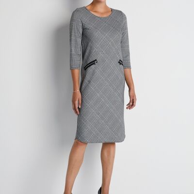 Short straight jacquard check dress