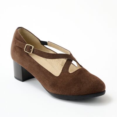 Décolleté comfort in pelle con tacco largo