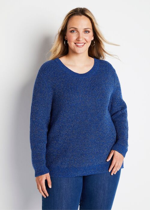 Pull col rond maille perlée avec laine