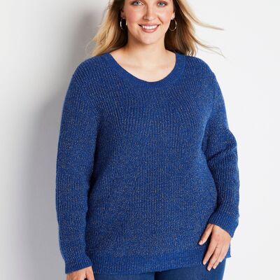 Pull col rond maille perlée avec laine