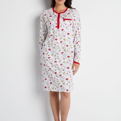 Mid-length printed cotton buttoned nightgown
