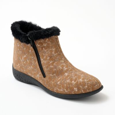 Comfort width zipped printed leather boots
