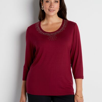 Flowing t-shirt with rhinestones 3/4 sleeves