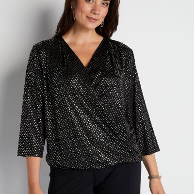 Iridescent mesh wrap-over T-shirt