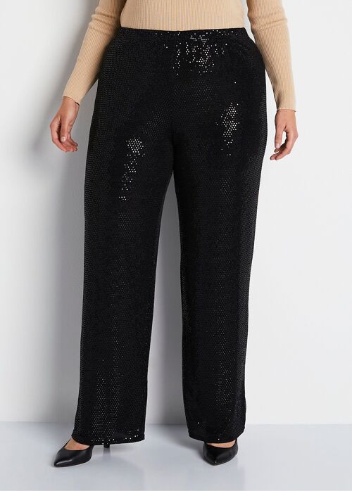 Pantalon large taille élastiquée maille sequins