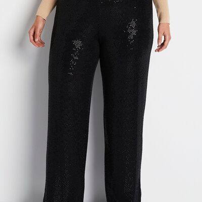 Pantaloni larghi in maglia con paillettes in vita elasticizzata