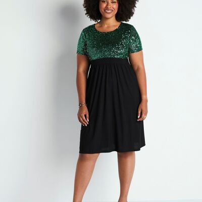 Short flared mesh and sequin dress